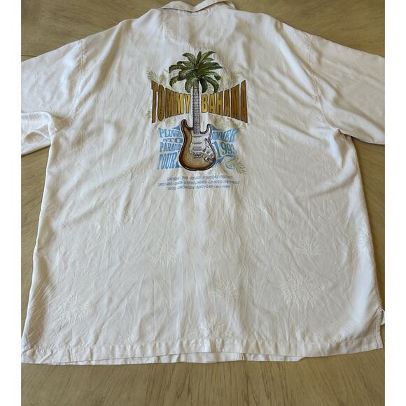 Tommy Bahama Silk Shirt Men 2XL Hawaiian Summer Paradise Tour 1993 Guitar Patch - Picture 3 of 14